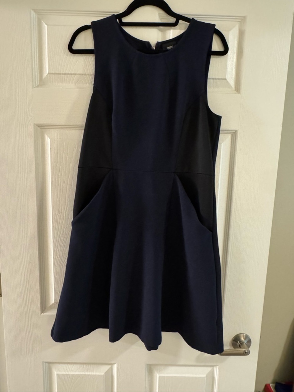 Sleeveless Navy A-Line Dress with Pockets